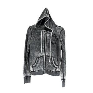 Guess Hood Sweatshirt S Gray Rhinestone Y2K Skater Grunge